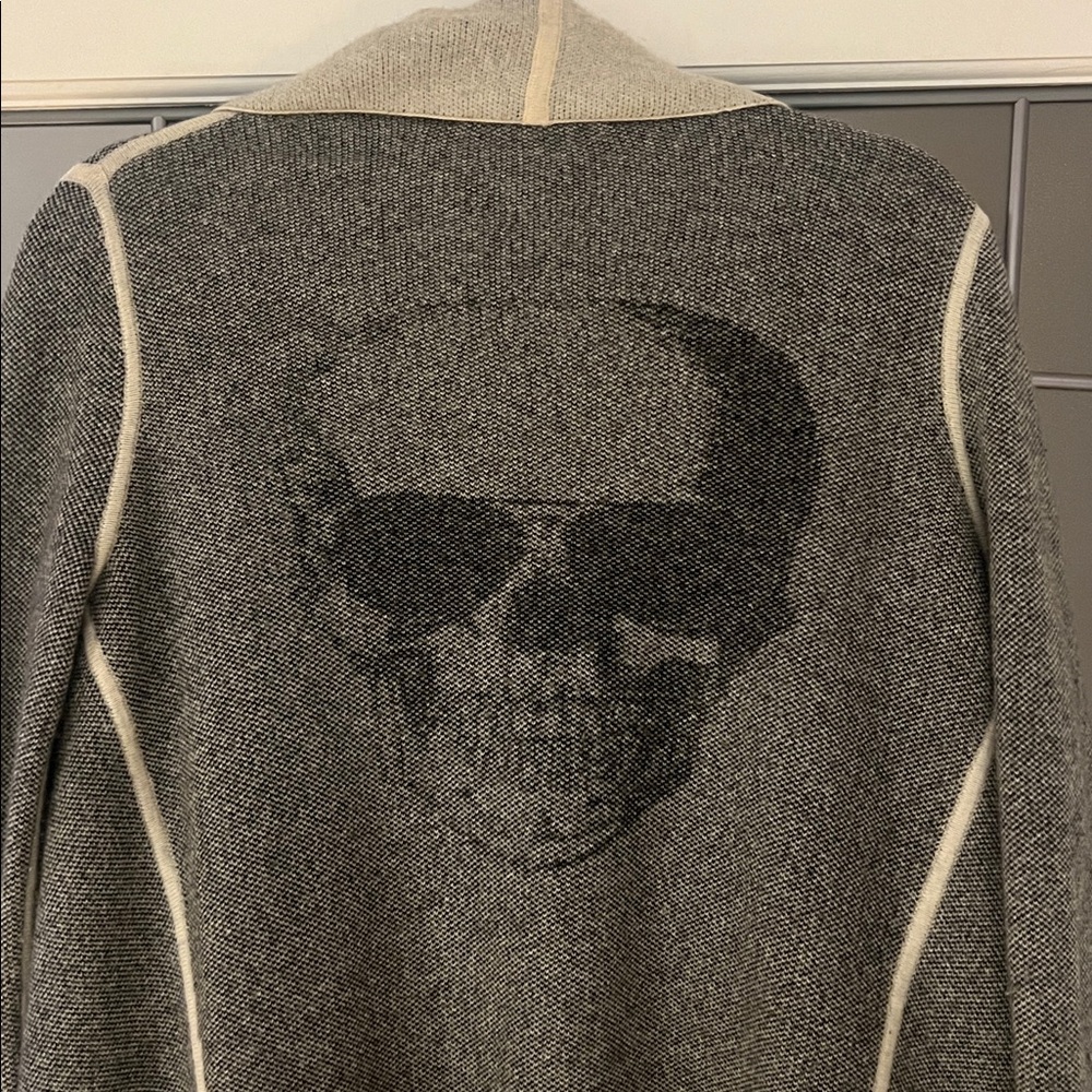 Skull Cashmere Open Front Cardigan Gray Black Off White Small - Picture 4 of 7